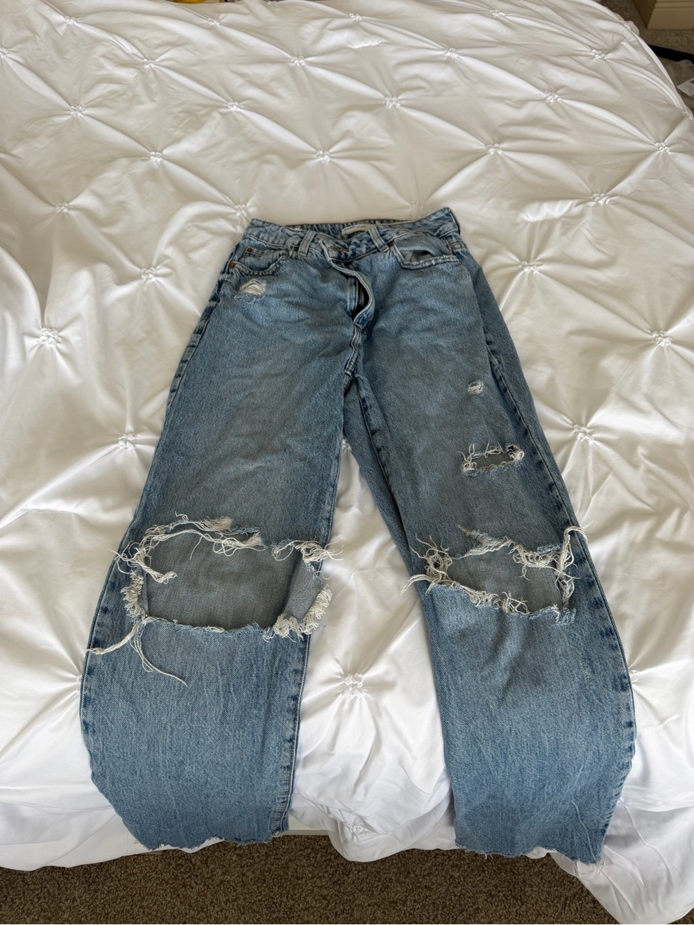 Garage Light Blue Distressed Straight-Leg Jeans